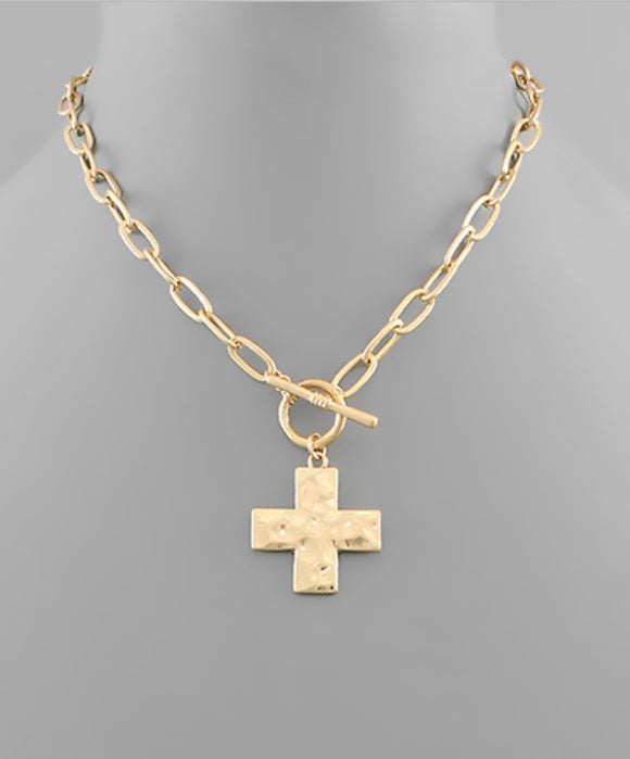 Hammered Cross Toggle Necklace