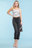 Plus Black Destroyed Hem Cuff Skinny Jeans