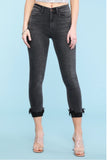 Plus Black Destroyed Hem Cuff Skinny Jeans