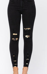 Plus Black Leopard Patch Jeans