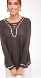 Heather Ash Lace Up Sweater
