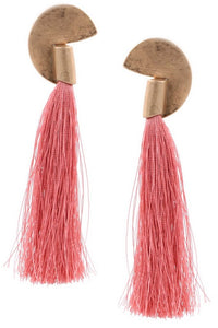Hammered Metal Cotton Tassel Drop Earrings