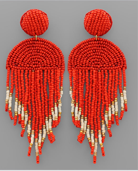 Red Beaded Fringe Earrings