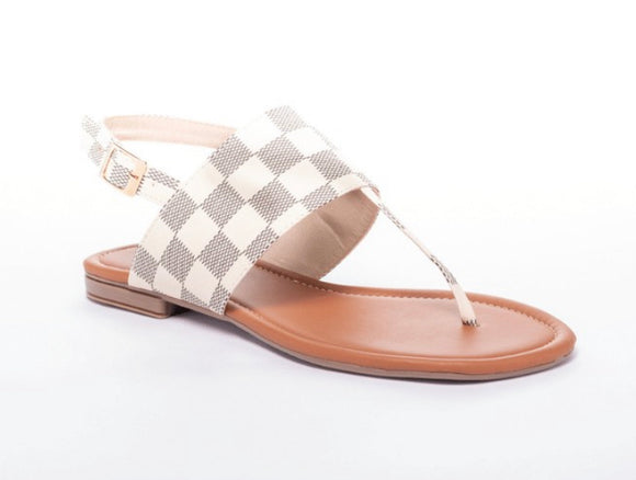 Rose White Checker Pattern Sandal