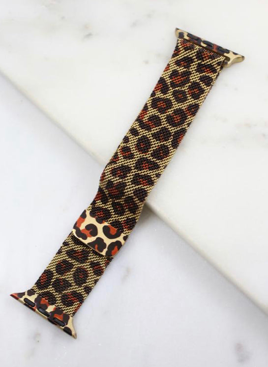 Cary Leopard Print Metal 38 MM Watch Band