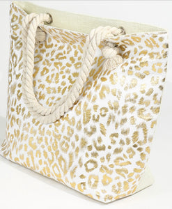 Metallic Leopard Animal Print Shoulder Beach Large Tote Bag