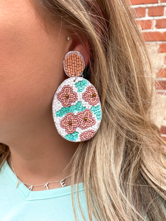 Flower Pattern Beaded Earrings